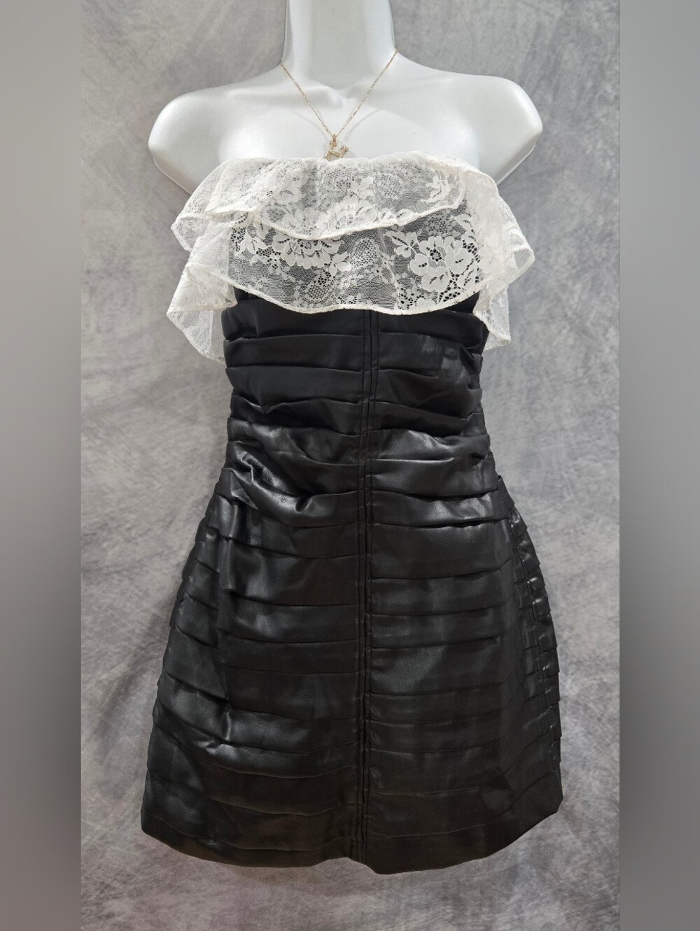 NWOT For Love & Lemons Afton Pleated Leather Lace Ruffles Strapless Mini Dress